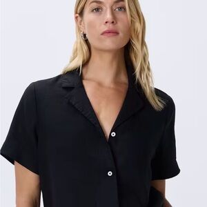 Quince 100% European Linen Short Sleeve Shirt women’s sz XS button down Black